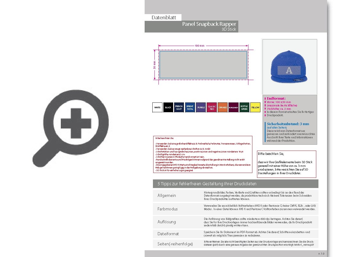 Product Bild panel_snapback_rapper_cap__mit_einer_stickposition_(vorne_mittig)